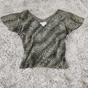 Danny & Nicole‎ New York Vintage Animal Print Flutter Sleeve Top Size 12